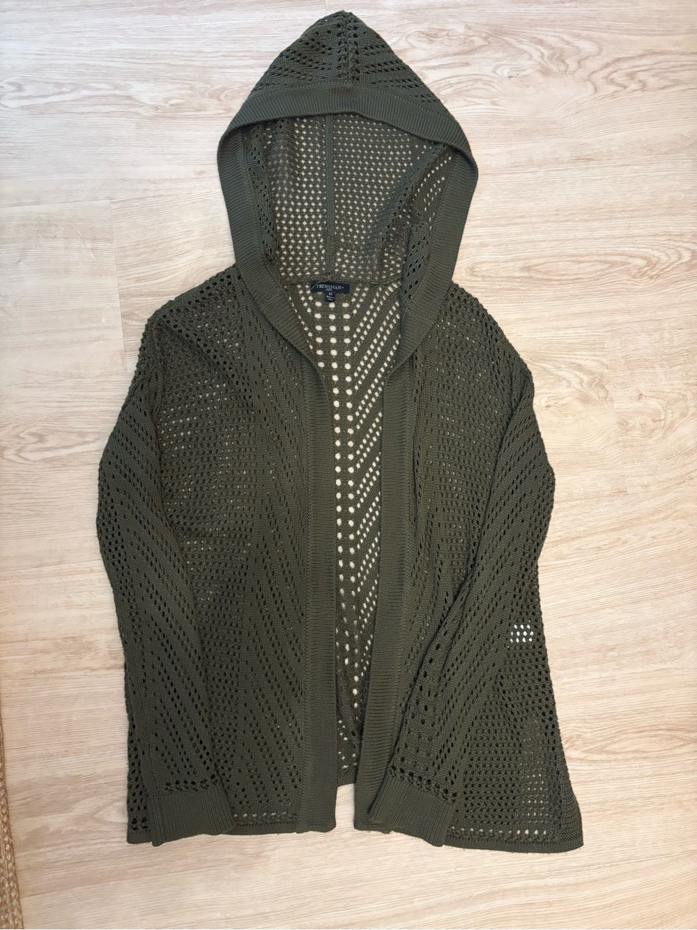 Freshman Olive Green Open-Knit Hooded Cardigan Size Medium